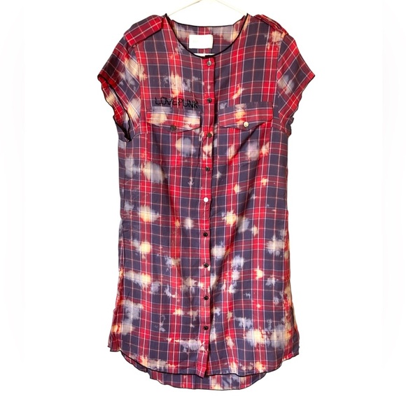 Zadig & Voltaire Love Punk Bleached Plaid Button Down Shirt Dress Size XS - Picture 1 of 10